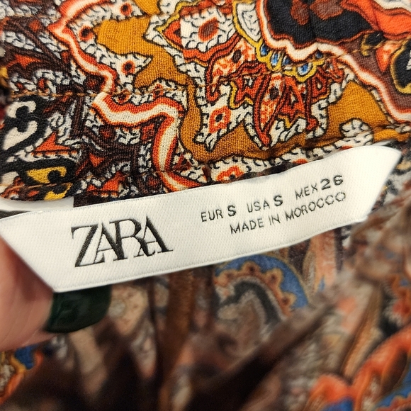 Zara Flare Brown Paisley Printed Pants Size Small Stretch Waist Size Small - Picture 11 of 16